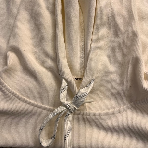 Ribbed White/Cream Hoodie Sweatshirt with Drawstring - Picture 3 of 5